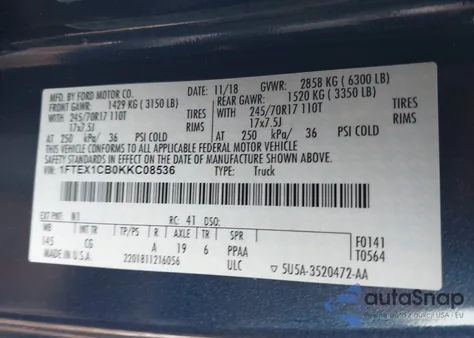 2019 Ford F-150 Xl from USA, damaged, VIN 1FTEX1CB0KKC08536